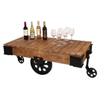 Nieuwe Industriële Salontafel van Mango en IJzer Wijnkar beschikbaar voor biedingen