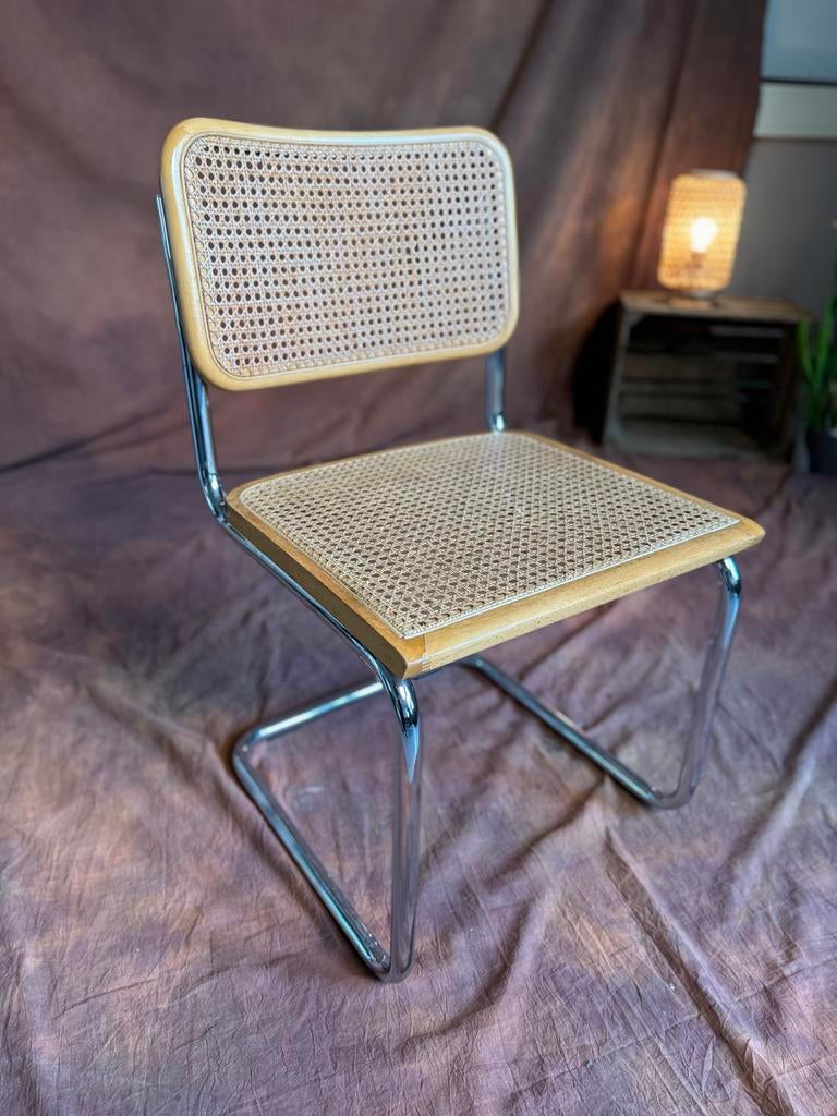 Vintage Thonet stijl stoel met webbing en chroom, Huis en Inrichting, Stoelen, Ophalen, Zo goed als nieuw, Overige kleuren, Eén