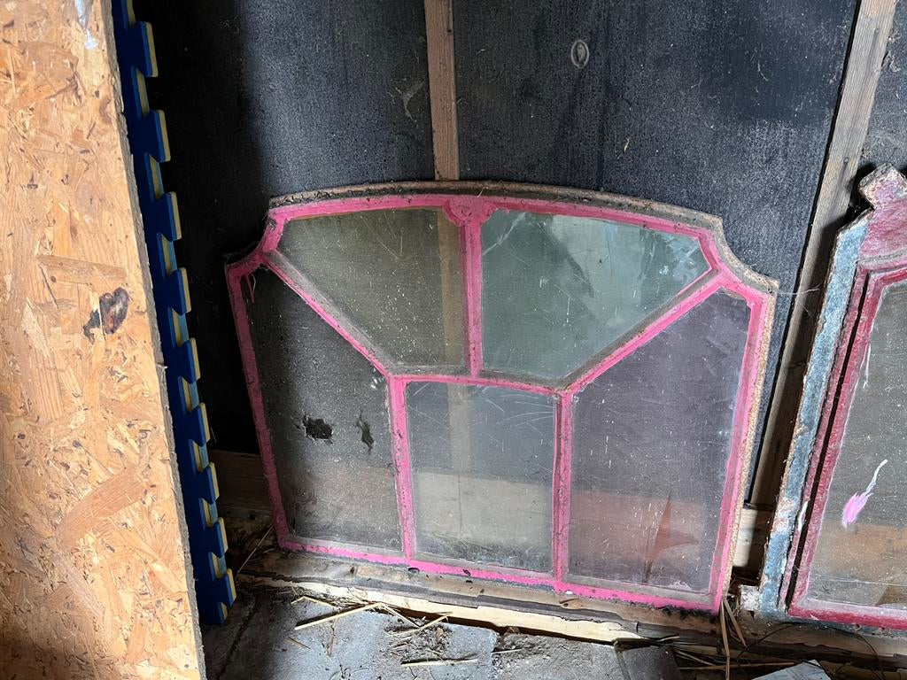 3 supergave stalramen met gekleurde ruitjes, Doe-het-zelf en Verbouw, Glas en Ramen, Ophalen, Gebruikt, Gevelraam of Ruit, Minder dan 80 cm