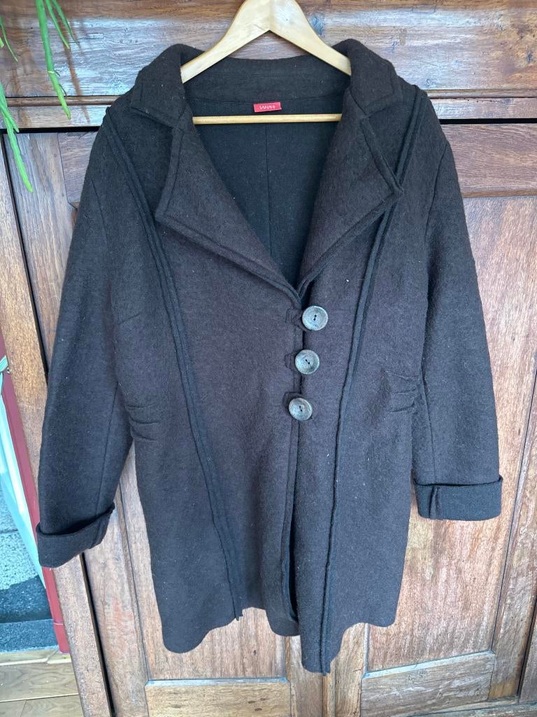 Stijlvolle Bruine Wollen Jas van Falino Women, Kleding | Dames, Jassen | Winter, Zo goed als nieuw, Maat 42/44 (L), Bruin, Ophalen of Verzenden