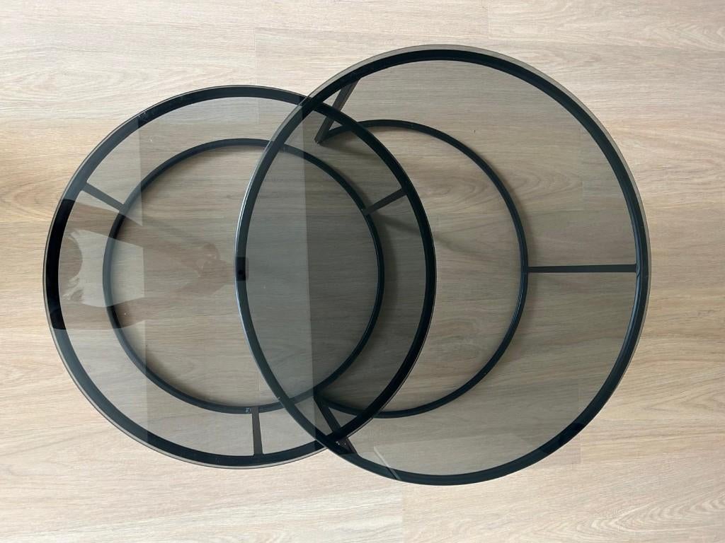 Ronde salontafels met glazen plaat, Ophalen, Gebruikt, 50 tot 100 cm, Rond