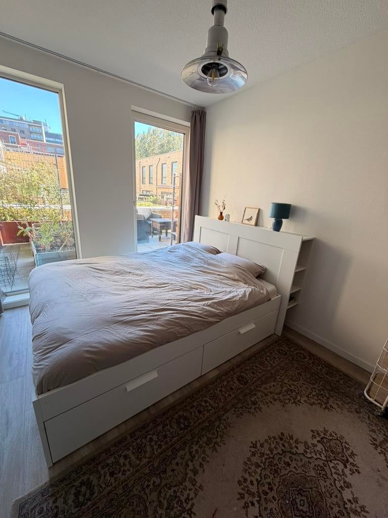 Tweepersoons met lades en hoofdbord (160x200), Huis en Inrichting, Slaapkamer | Bedden, Ophalen, Wit, Tweepersoons, Zo goed als nieuw