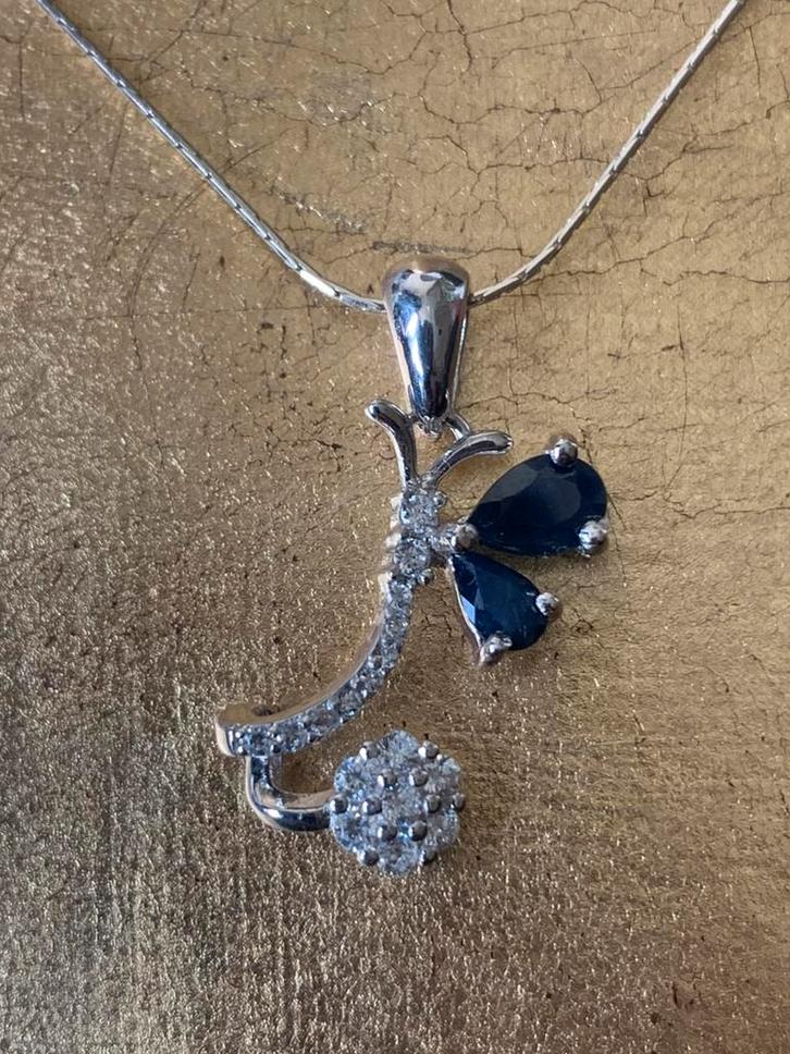 Saffier topaas hanger beschermt inzicht wijsheid geluk magie, Sieraden, Tassen en Uiterlijk, Kettingen, Nieuw, Zilver, Blauw, Met edelsteen