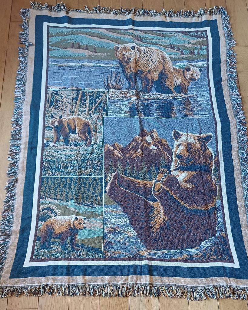 Geweven plaid/deken Grizzly beren berglandschap, Ophalen of Verzenden, Zo goed als nieuw