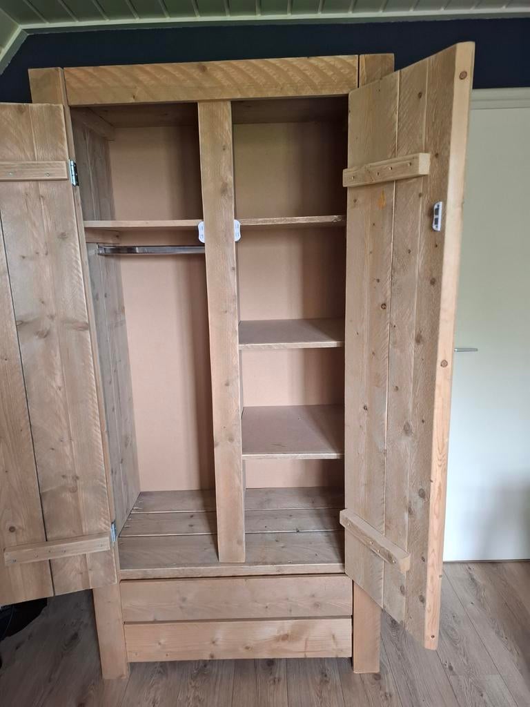 Steigerhouten bed en kast, Ophalen, 90 cm, Eenpersoons, Steigerhout