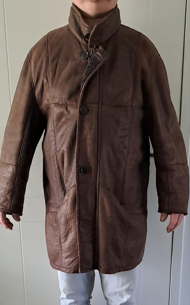 Lams leren heren jas, Ophalen of Verzenden, Zo goed als nieuw, Maat 56/58 (XL), Bruin