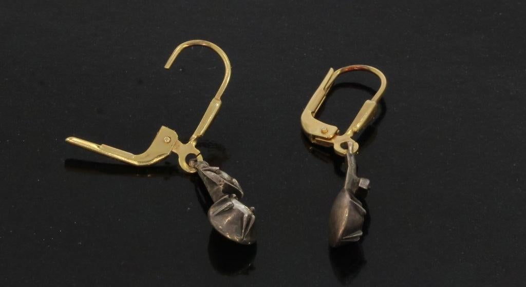Roos diamant fraai antiek set 14k gouden oorbellen dames, Verzenden, Goud, Oorbellen, Met edelsteen
