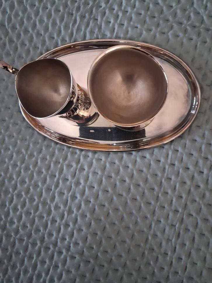 Verzilverd Douwe Egberts roomstelletje op dienblad, Antiek en Kunst, Antiek | Goud en Zilver, Ophalen of Verzenden