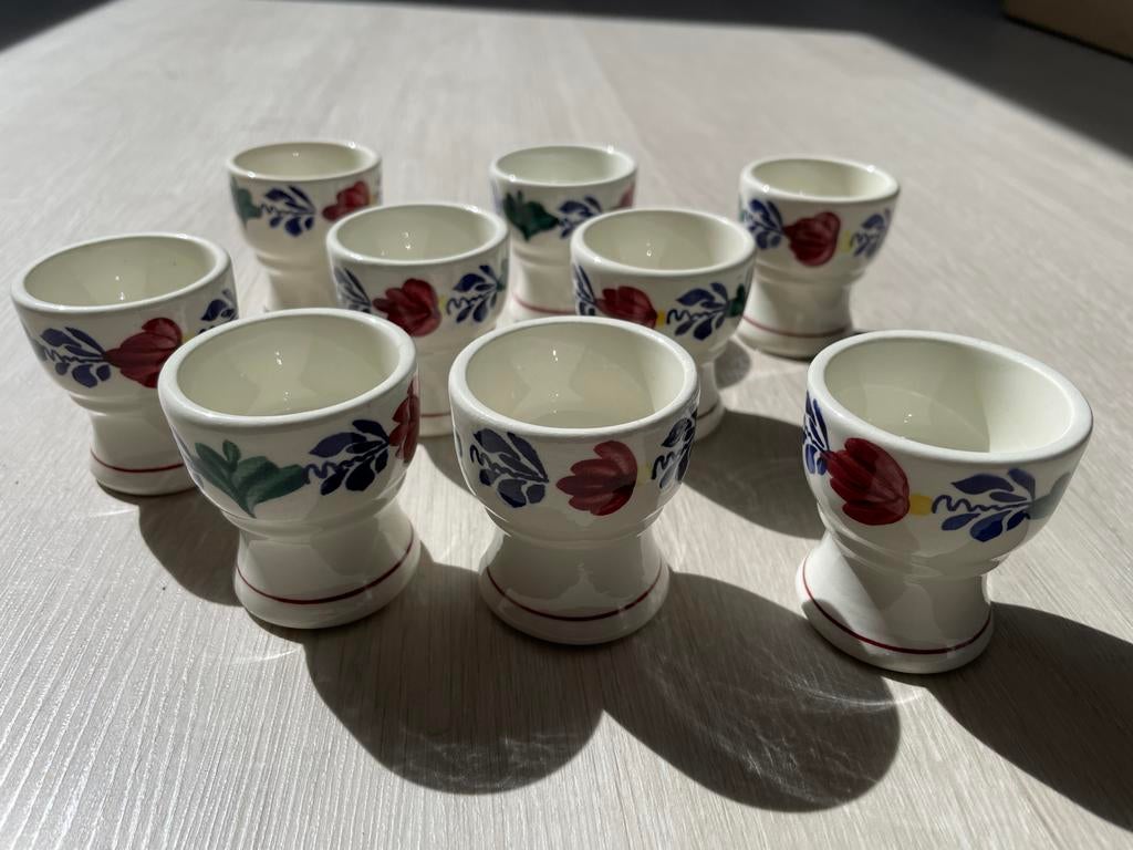 9 Boerenbont eierdopjes, Ophalen, Gebruikt, Keramiek, Overige typen