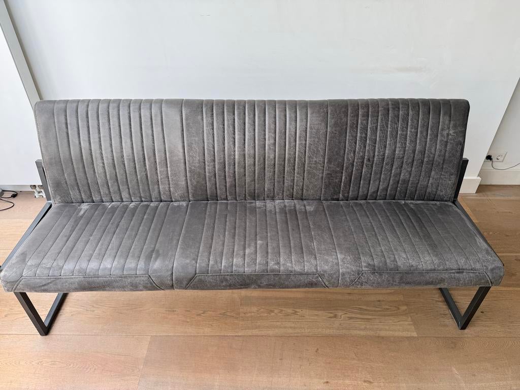Eetkamerbank, bankje echt leer met stalen frame antraciet, Huis en Inrichting, Ophalen, Gebruikt, Minder dan 75 cm, 150 tot 200 cm