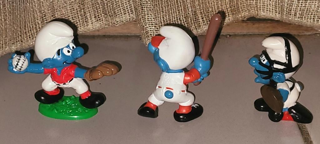 Mooie set honkbal smurfen catcher pitcher slagman Schleich, Ophalen of Verzenden, Zo goed als nieuw, Verschillende Smurfen, Poppetje, Figuurtje of Knuffel