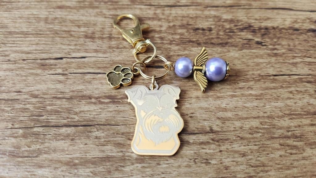 Tashanger Dwergschnauzer RVS gold met beschermengeltje, Verzenden, Nieuw, Overige kleuren, Schoudertasje