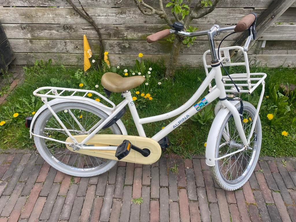 Alpina, meisjesfiets, bagagerek, 20 inch, wit, Fietsen en Brommers, Fietsen | Meisjes, Ophalen, Gebruikt, 20 inch, Handrem