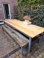 Houten tuintafel met banken en ijzeren frame, Ophalen
