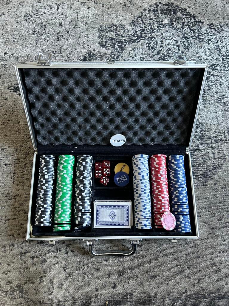 Pokerset in aluminium koffer - Compleet met chips en kaarten, Vijf spelers of meer, Ophalen of Verzenden, Gebruikt