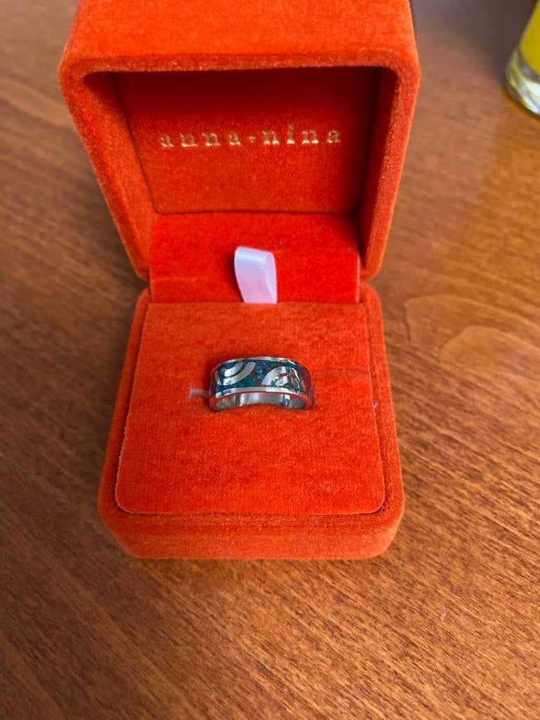 Ring zilver met gekleurde steentjes maat 17, Ophalen of Verzenden, 17 tot 18, Zilver, Dame