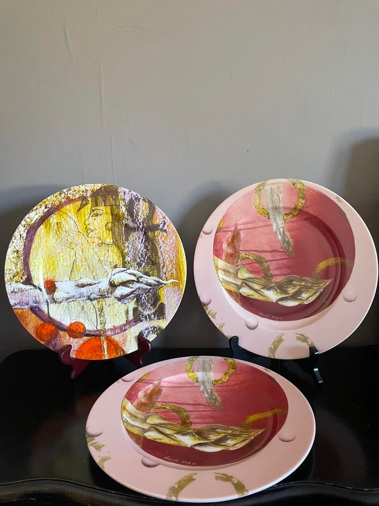 3 kunst borden van ANNETTE BOOTS met asperges, Ophalen of Verzenden, Zo goed als nieuw, Bord(en), Overige stijlen