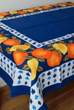 Groot retro vintage tafelkleed met sinaasappels en citroenen, Ophalen of Verzenden, Nieuw, Blauw, Tafelkleed of Tafelzeil
