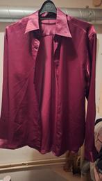 Elegante r.b. bordeauxrode satijnen blouse - Maat M, Kleding | Heren, Overhemden, Overige kleuren, Halswijdte 39/40 (M), Ophalen of Verzenden