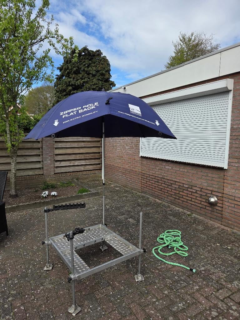 Plateau met parasol topsetsteun en visteller 25 mm, Ophalen of Verzenden, Gebruikt, Overige typen
