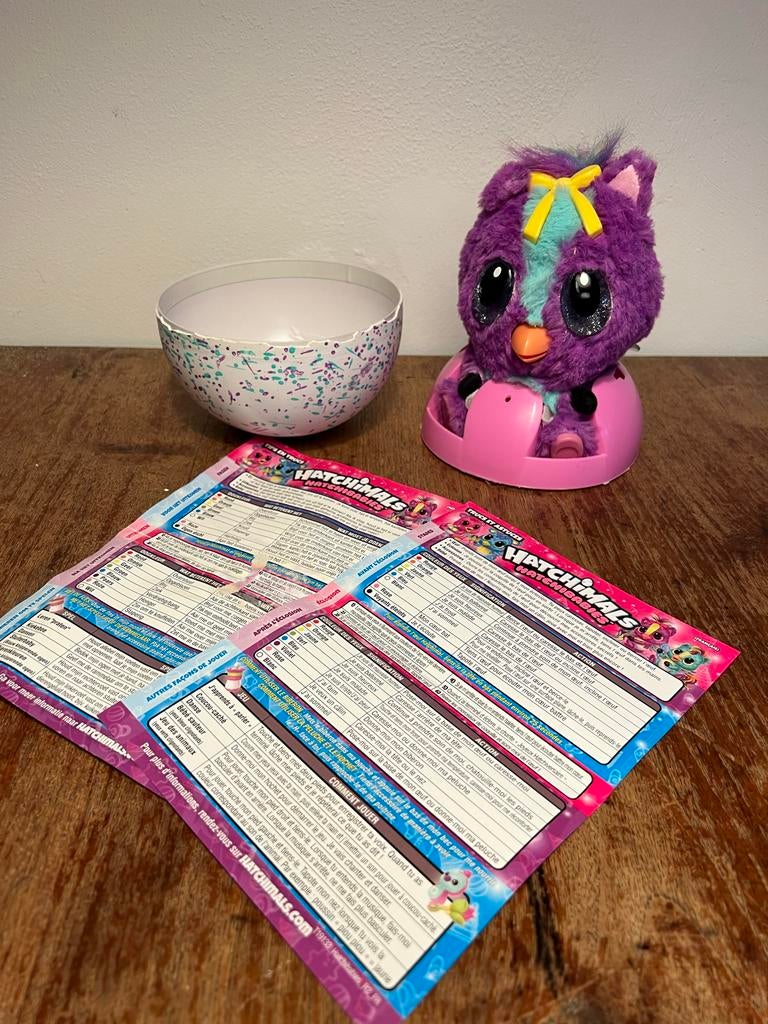 Hatchimals Hatchibabies paarse uil met ei en handleiding, Ophalen of Verzenden, Gebruikt, Jongen of Meisje