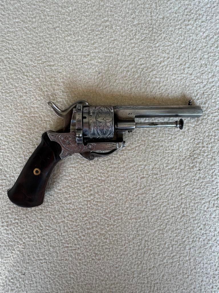 Gegraveerde penvuur revolver – Luik ca. 1860, Ophalen of Verzenden, Landmacht