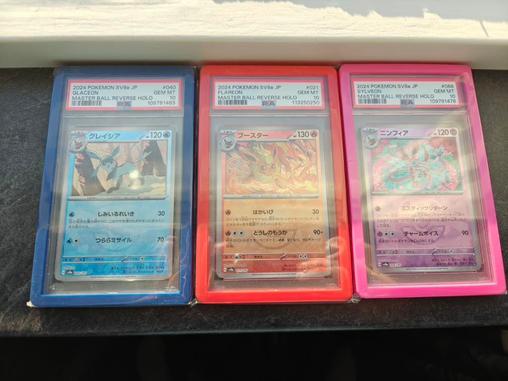 Glaceon, Flareon, Sylveon Master Ball Reverse Holo PSA 10, Ophalen of Verzenden, Nieuw, Meerdere kaarten, Foil