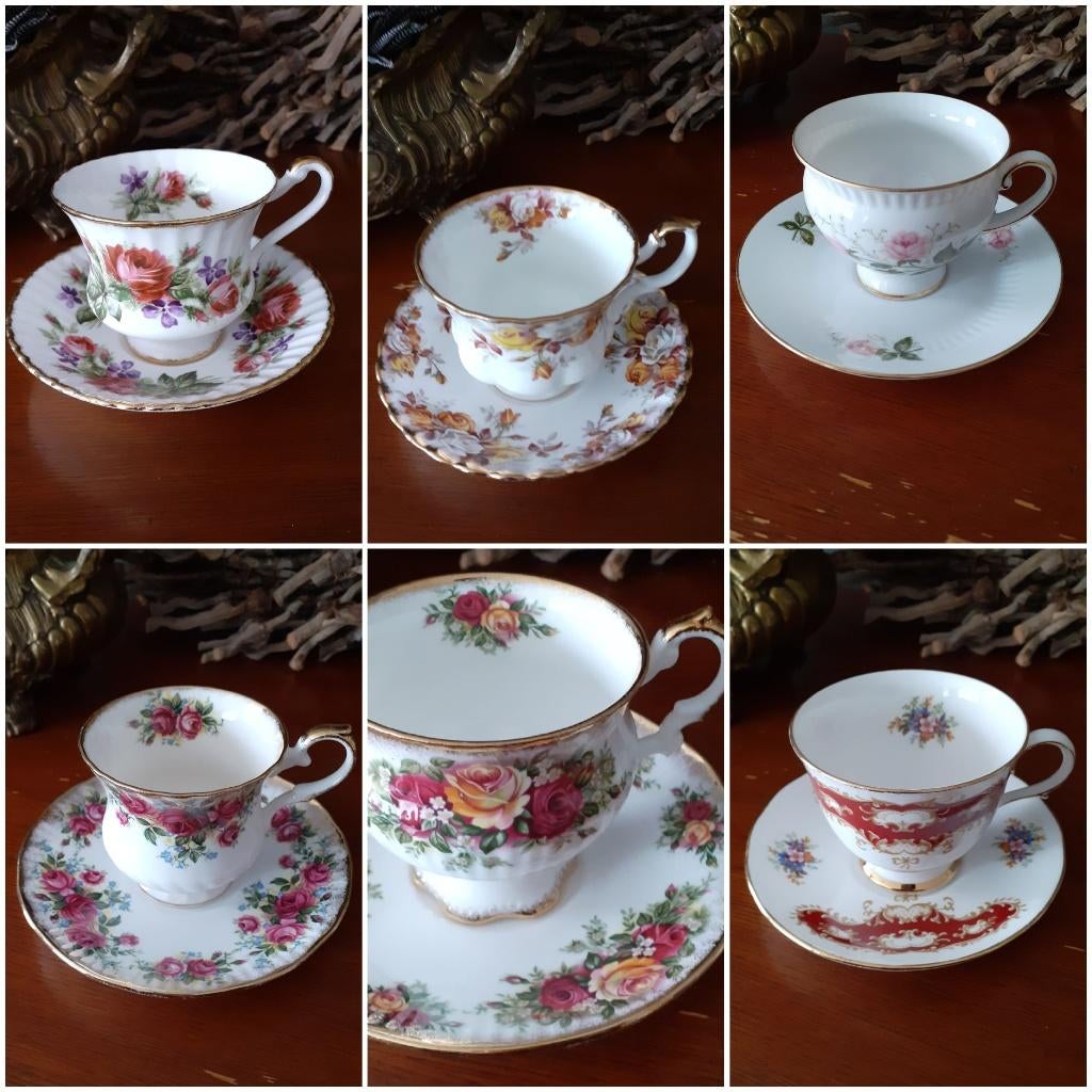 8 x kop en schotel - Engels porselein, Ophalen, Gebruikt, Porselein, Kop en/of schotel