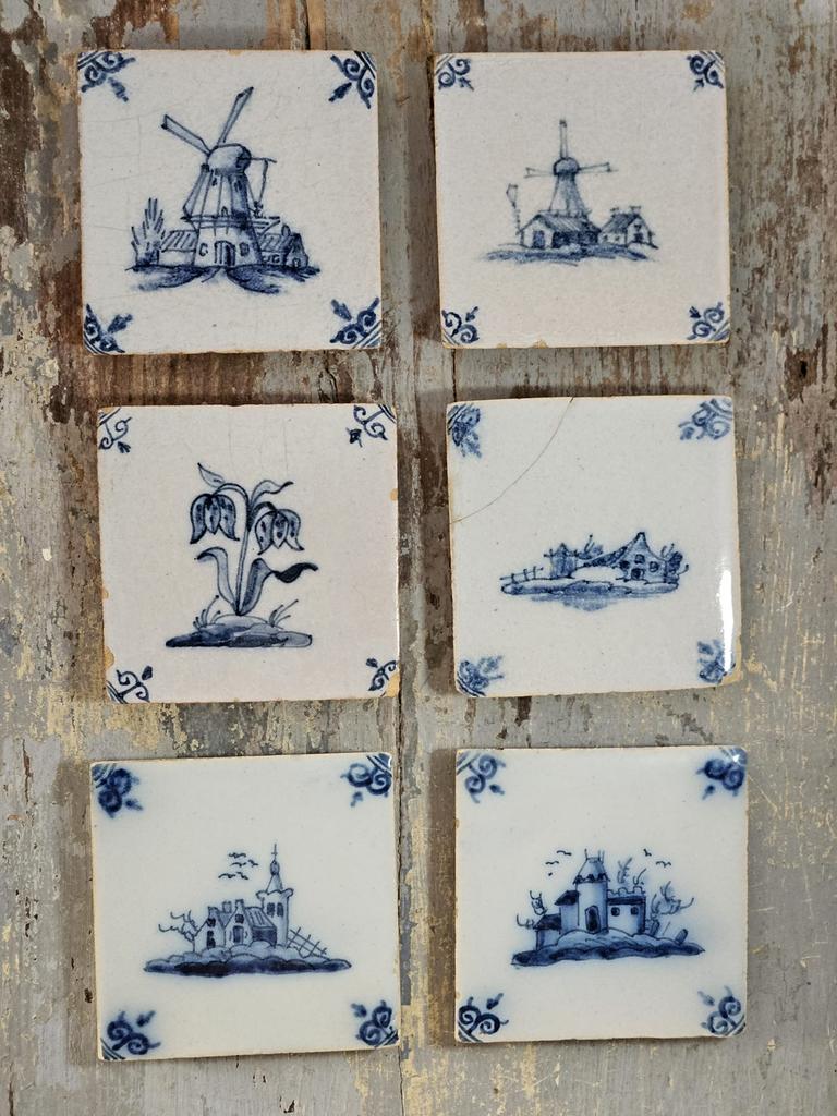 Set antieke kleine tegeltjes delft, Ophalen of Verzenden