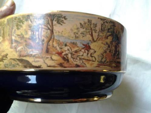 UNIEK Porselein Blauw Florence Schaal deksel 24Karaat goud, Antiek en Kunst, Ophalen