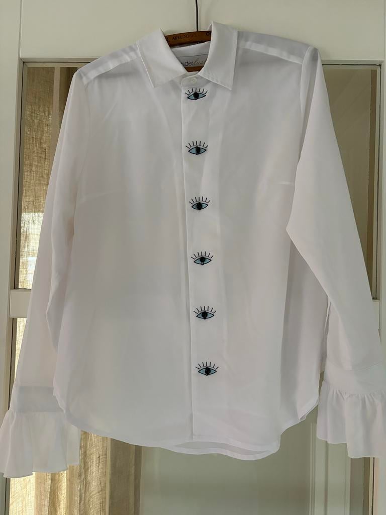 Wanderlust XL Blouse met Oogjes - Rook- en Diervrij Huis, Ophalen of Verzenden, Gedragen, Maat 46/48 (XL) of groter, Wit