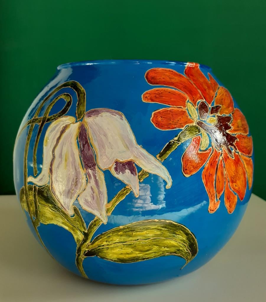 Handbeschilderde bolvaas "Celestia" (NIEUW), Blauw, Nieuw, Ophalen of Verzenden, Glas