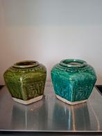 Set van 2 Vintage Groene/Jade Geglazuurde Gemberpotten, Antiek en Kunst, Antiek | Keramiek en Aardewerk, Ophalen of Verzenden