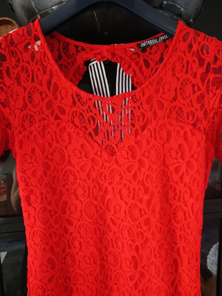 Kanten jurk rood Juffrouw Jansen maat 38, Kleding | Dames, Maat 38/40 (M), Ophalen of Verzenden, Zo goed als nieuw, Rood