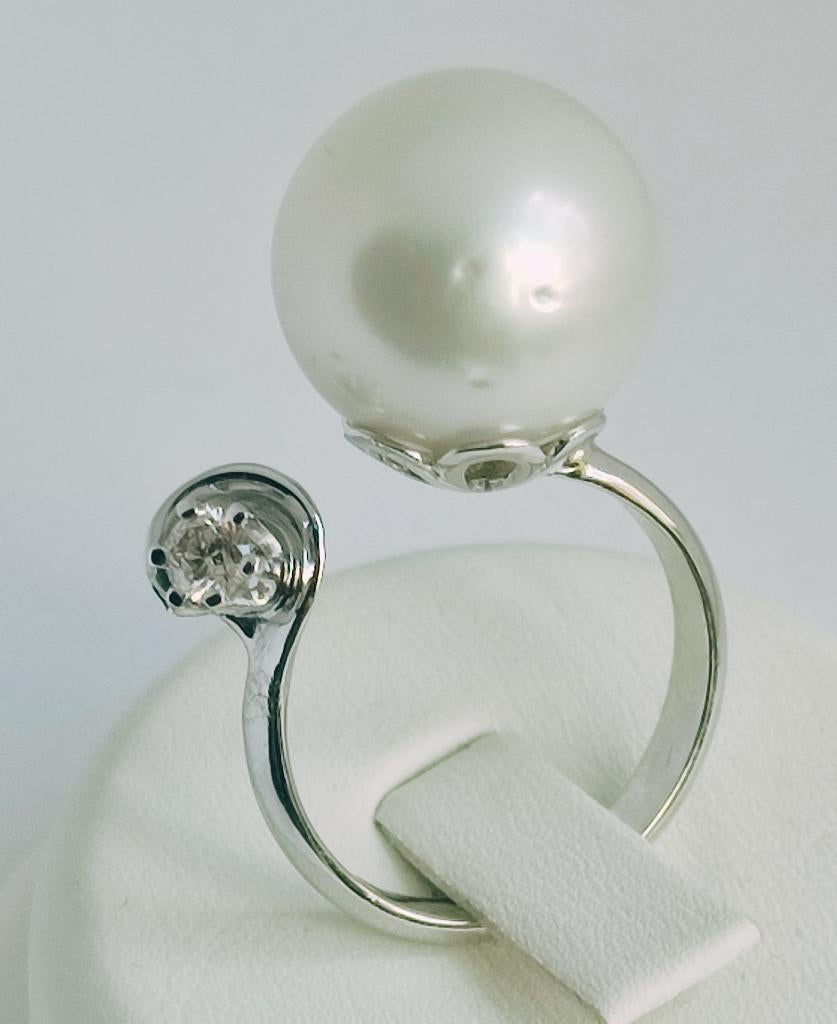 Exclusieve ring met Zuidzee parel 14,6mm en diamant, Met edelsteen, Wit, Ophalen of Verzenden, Zo goed als nieuw