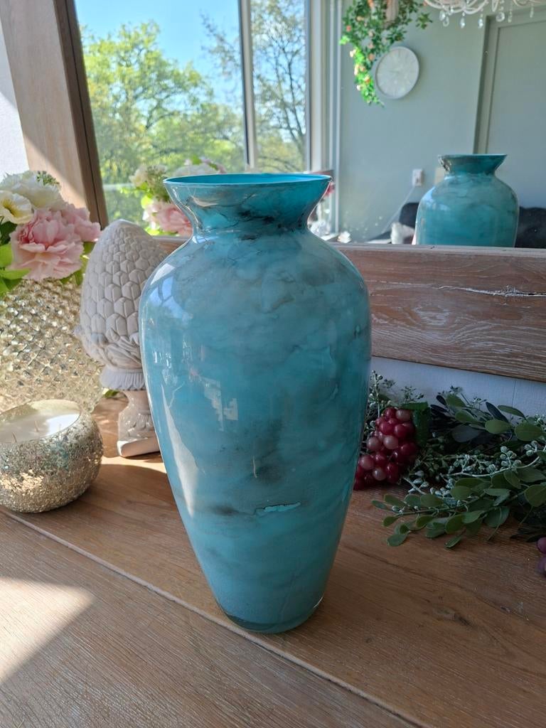Mooie turquoise vaas in goede staat, Antiek en Kunst, Ophalen of Verzenden