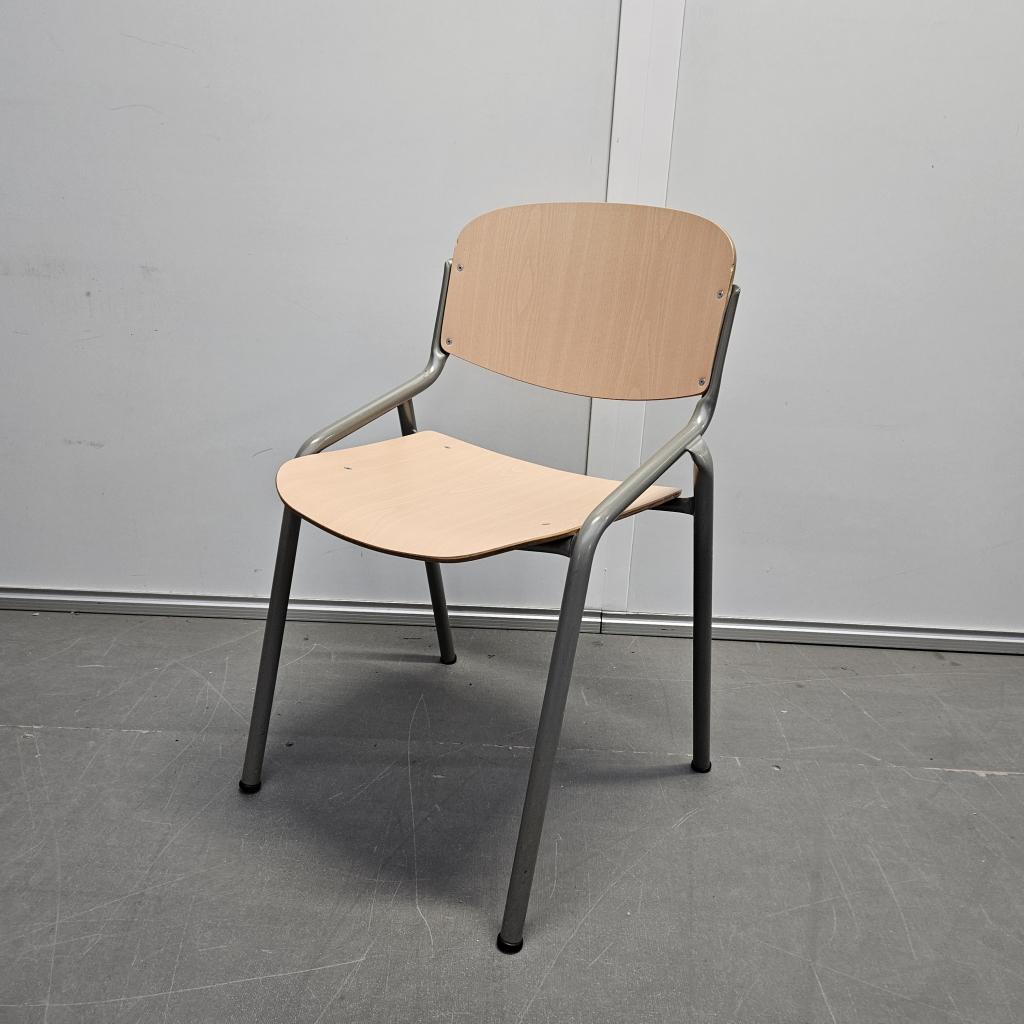 Eromes kantinestoel - hout - grijs frame, Niet ingevuld, Gebruikt, Niet ingevuld, Niet ingevuld