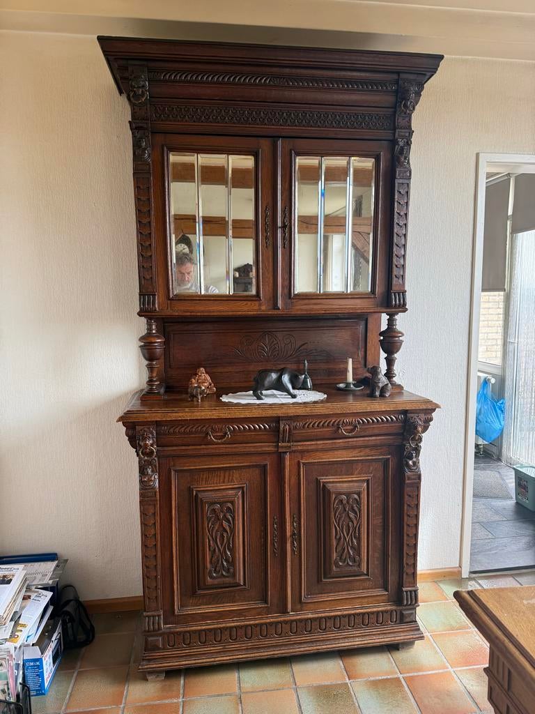 Antieke 2-delige kast met spiegeldeurtjes, Ophalen