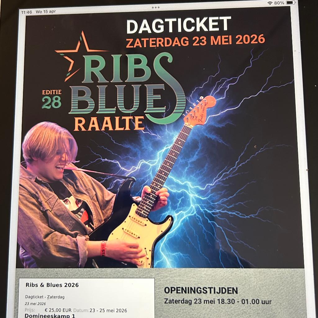 Ticket Ribs & Blues, Tickets en Kaartjes, Eén persoon