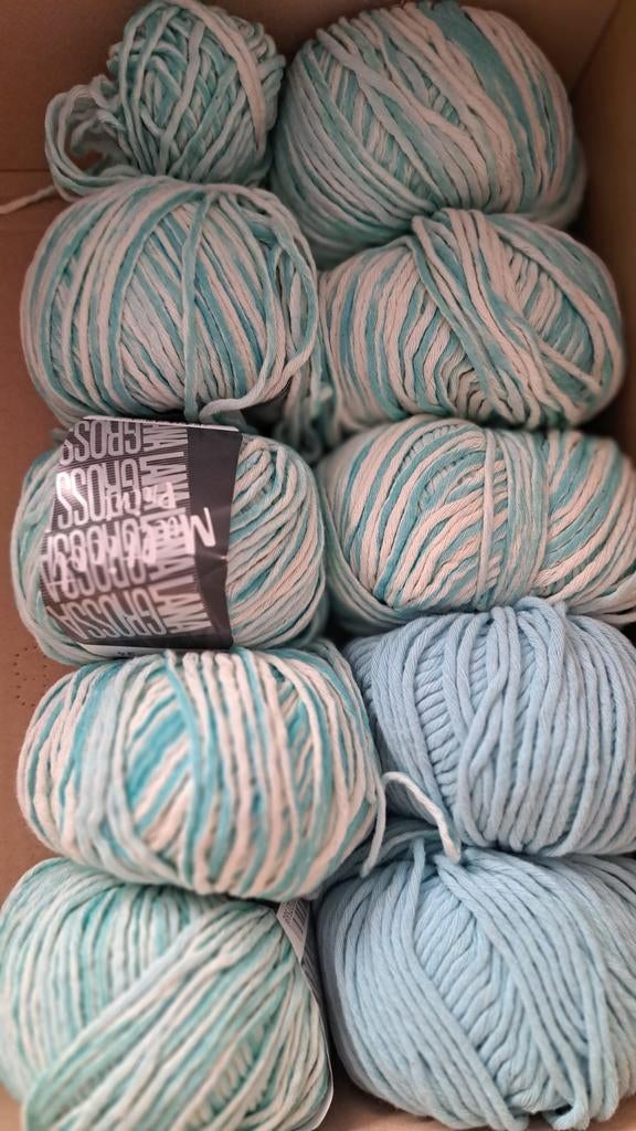 9 bollen Lana Grossa print brei/haakgaren blauw/wit, Ophalen of Verzenden, Zo goed als nieuw, Breien of Haken, Wol of Garen