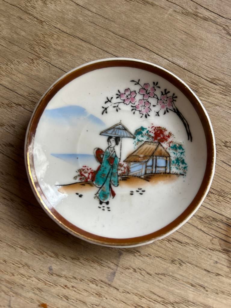 Vintage Japans schaaltje met Geisha en kersenbloesem, Ophalen of Verzenden