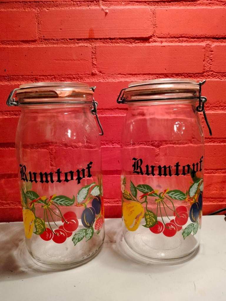 Vintage Glazen Rumtopf Voorraadpotten - Set van 2, Ophalen of Verzenden