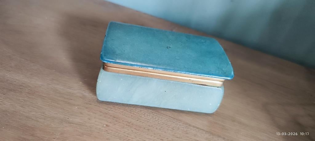 Oud alabaster sieradendoosje / snuisterijen bakje groen goud, Antiek en Kunst, Ophalen of Verzenden