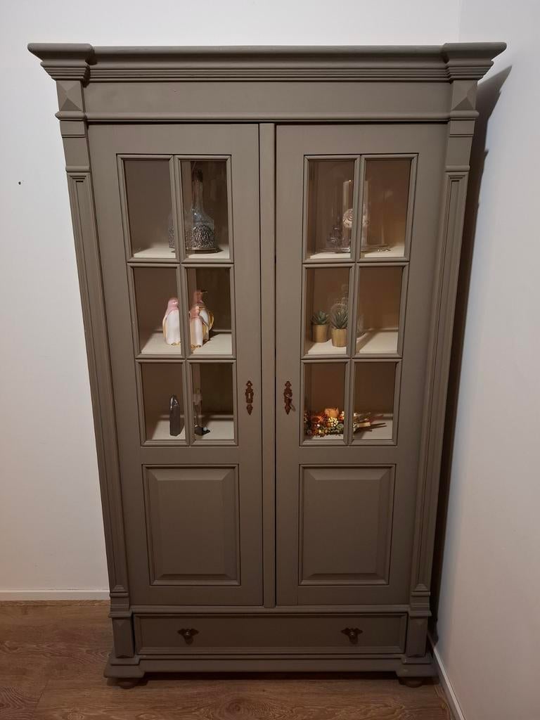 Stijlvolle Vitrinekast met Oud Groene Krijtverf, Ophalen of Verzenden