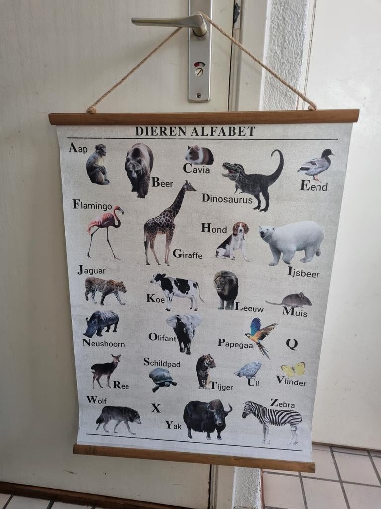 Dieren Alfabet Wandkleed - school vintage Wanddecoratie, Kinderen en Baby's, Kinderkamer | Inrichting en Decoratie, Niet van toepassing
