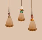 Vintage Lampenkapjes set/3, oranje/bruin, Huis en Inrichting, Wit, Rond, Ophalen of Verzenden, Zo goed als nieuw