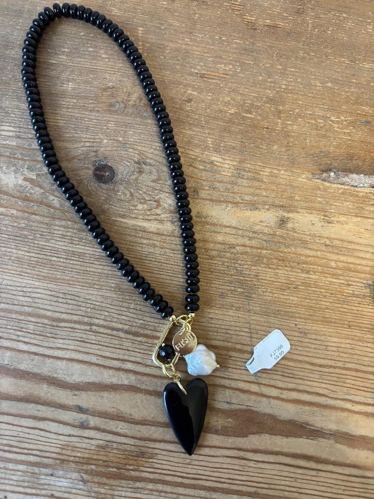 Nieuwe Fushi Ketting met Hart & Parel | 48 cm, Fushi, Zwart, Nieuw, Ophalen of Verzenden