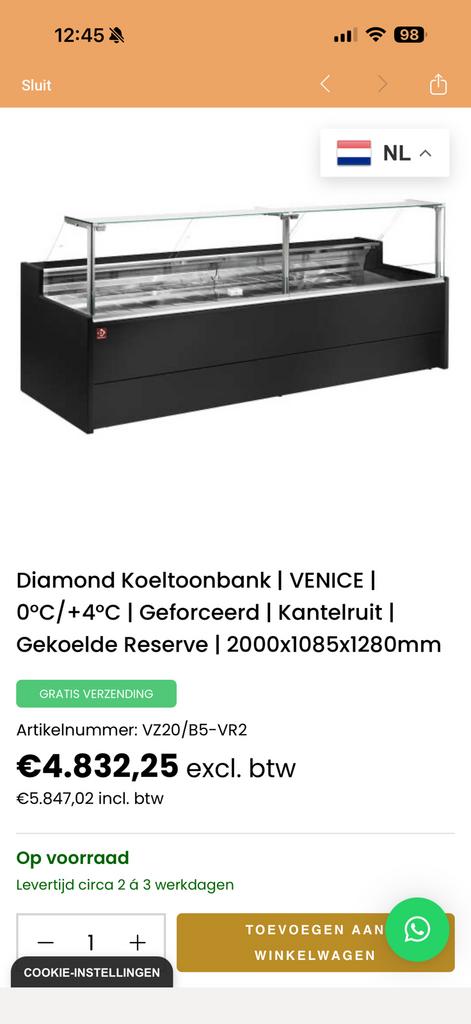 Diamond Koeltoonbank VZ20/B5-VR2 - Zo goed als nieuw!, Ophalen
