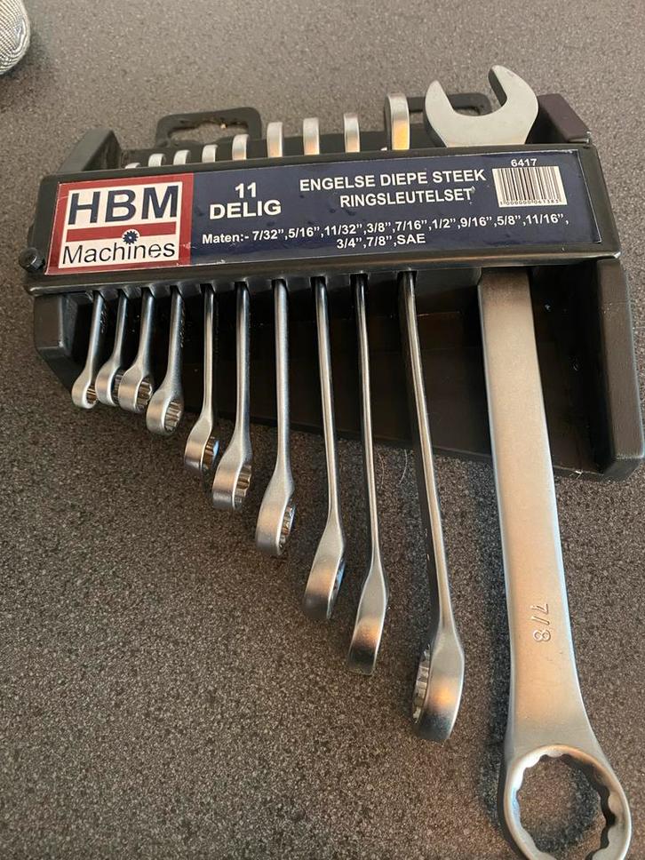 HBM Machines Engelse Diepe Steek Ringsleutelset 11-delig, Doe-het-zelf en Verbouw, Gereedschap | Handgereedschap, Zo goed als nieuw