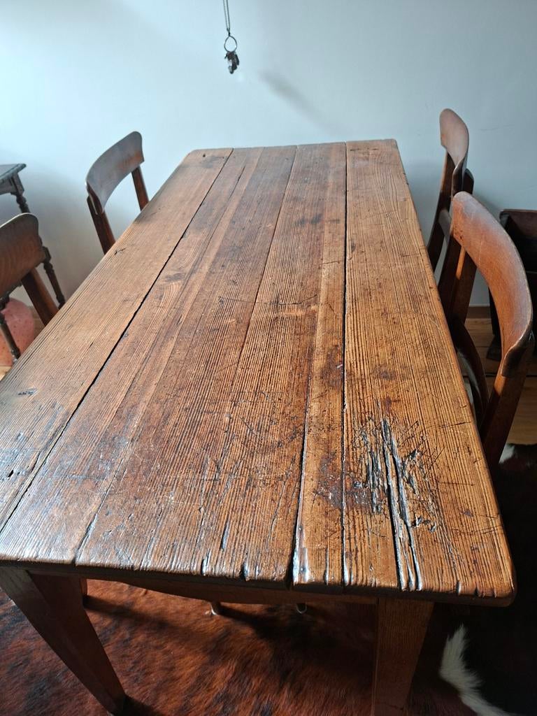 Mooie oude eethoek met 4 stoelen( bakkerstafel), Huis en Inrichting, Complete eetkamers, Verzenden, Gebruikt, Vintage, 4 tot 6 stoelen